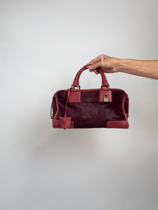 Loewe Vintage Amazona 28 Calf Hair & Leather Bag — Burgundy