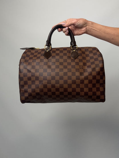 Louis Vuitton Damier Ebene Speedy 35 back of handbag