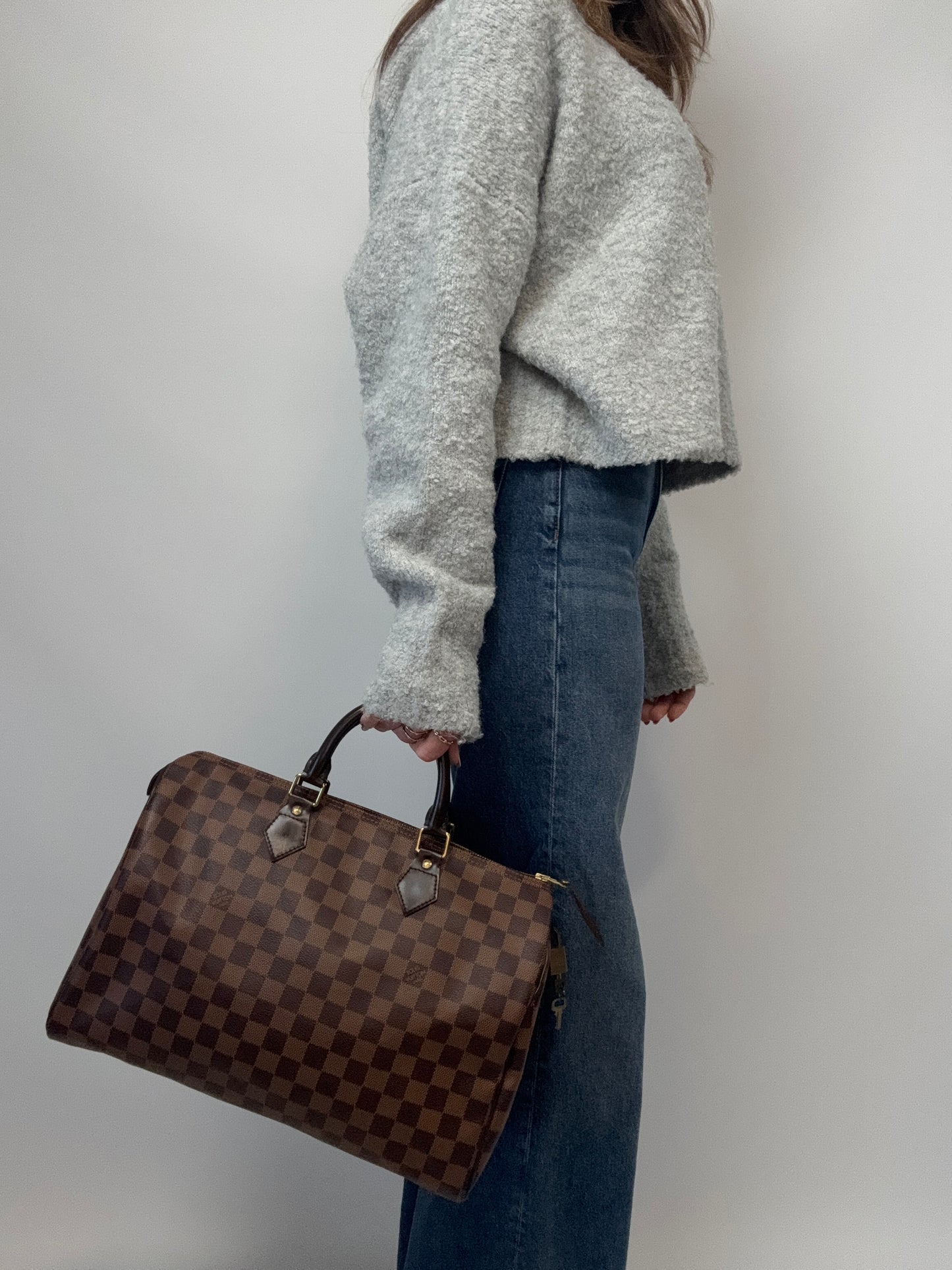 Louis Vuitton Damier Ebene Speedy 35 modeled