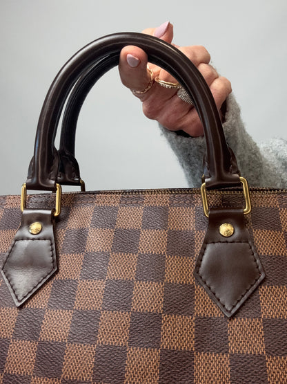 Louis Vuitton Damier Ebene Speedy 35 front of top handles