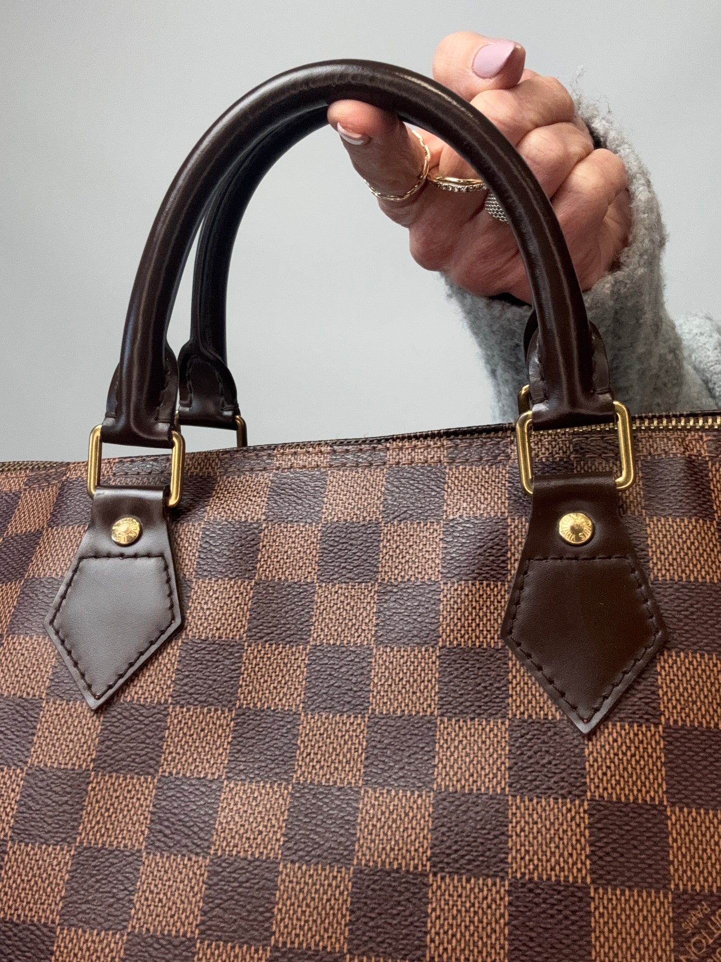 Louis Vuitton Damier Ebene Speedy 35 back of top handles