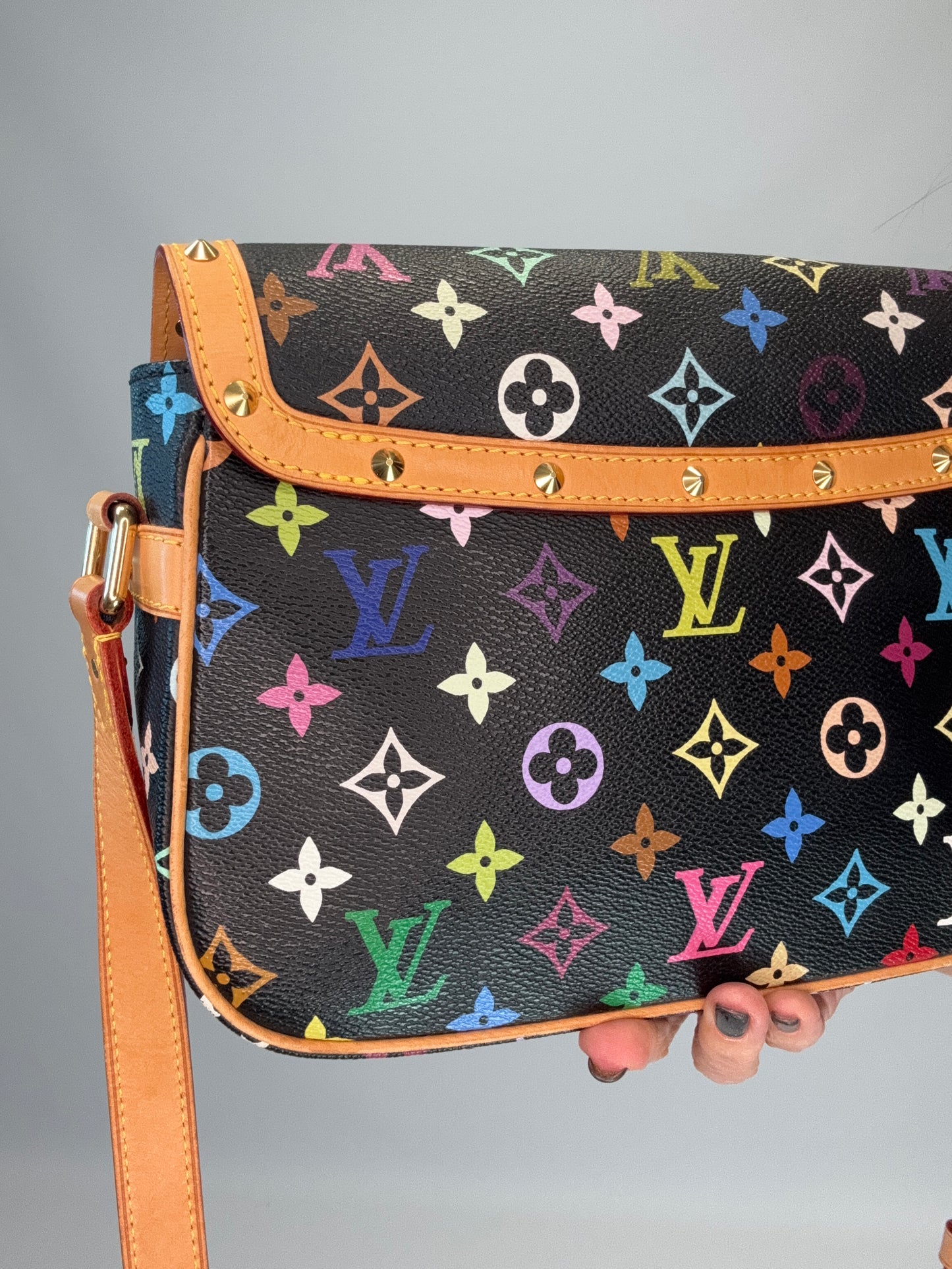 Louis Vuitton Murakami Black Multi Colored Monogram Sologne Bag