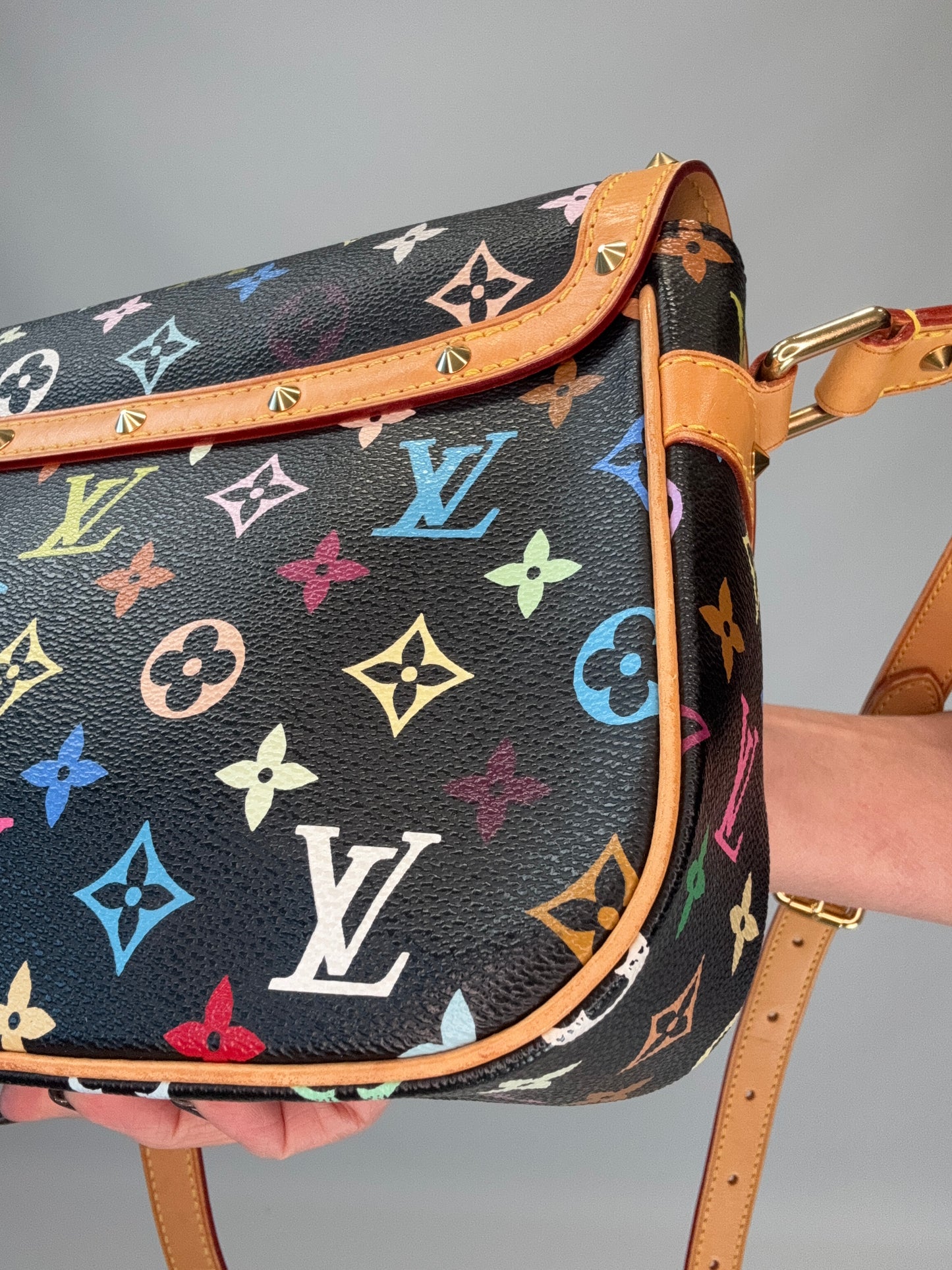 Louis Vuitton Murakami Black Multi Colored Monogram Sologne Bag