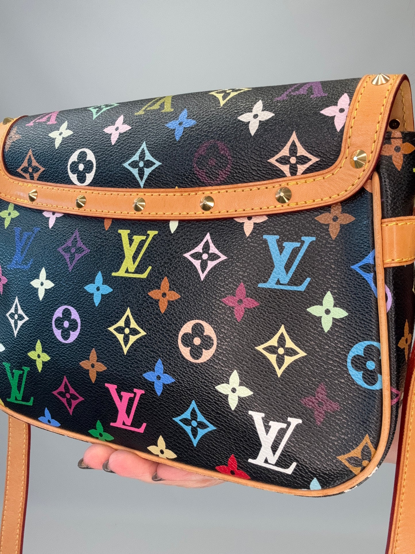 Louis Vuitton Murakami Black Multi Colored Monogram Sologne Bag