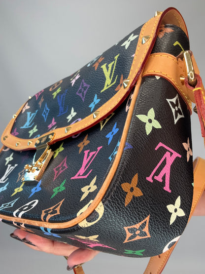 Louis Vuitton Murakami Black Multi Colored Monogram Sologne Bag