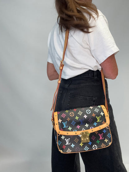 Louis Vuitton Murakami Black Multi Colored Monogram Sologne Bag
