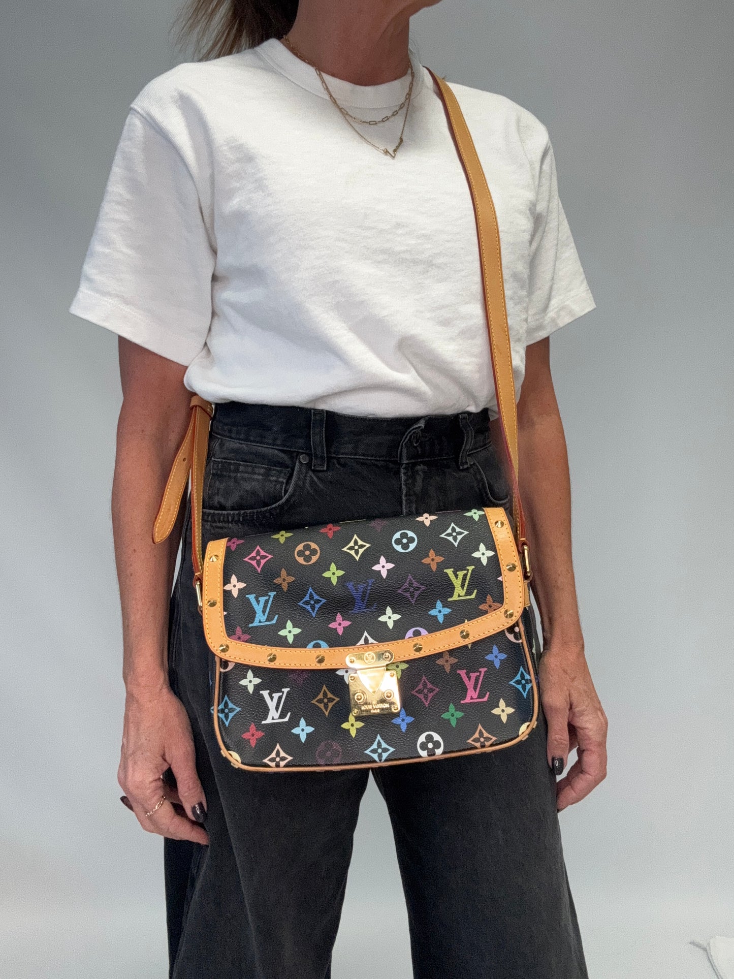 Louis Vuitton Murakami Black Multi Colored Monogram Sologne Bag