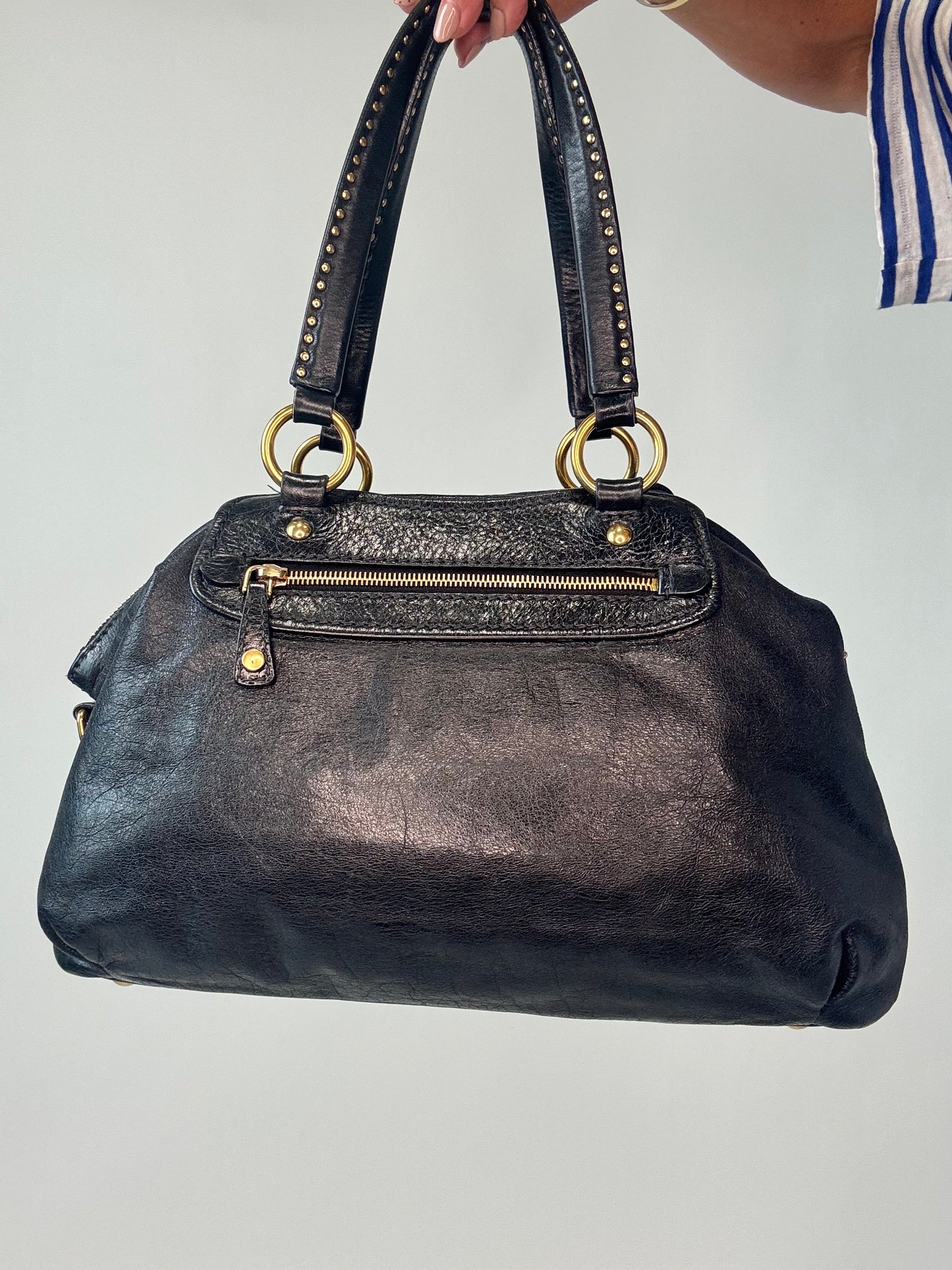 Miu Miu Archive Studded Heart Charm 2way Handbag- Black