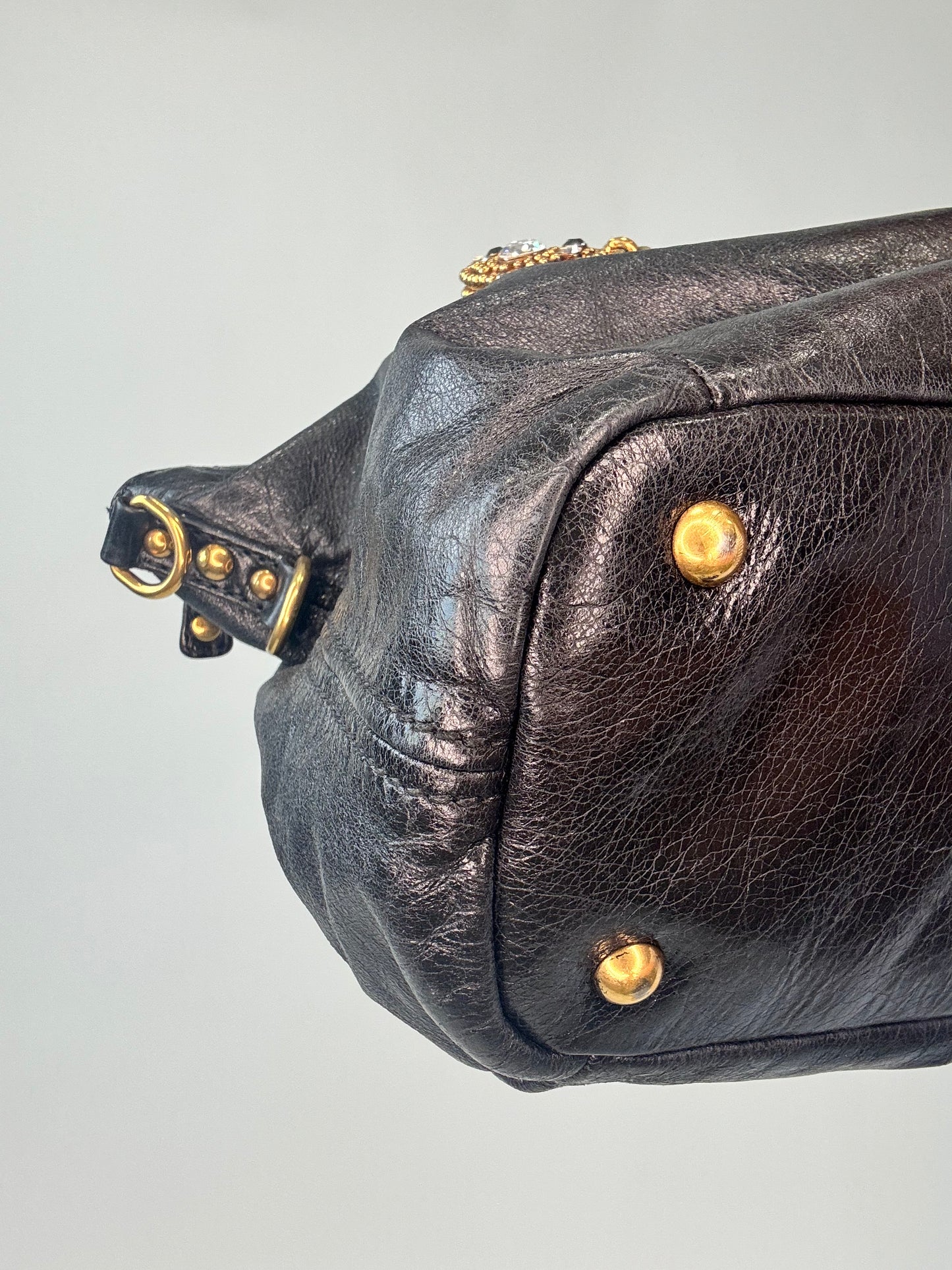 Miu Miu Archive Studded Heart Charm 2way Handbag- Black