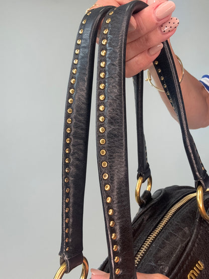 Miu Miu Archive Studded Heart Charm 2way Handbag- Black