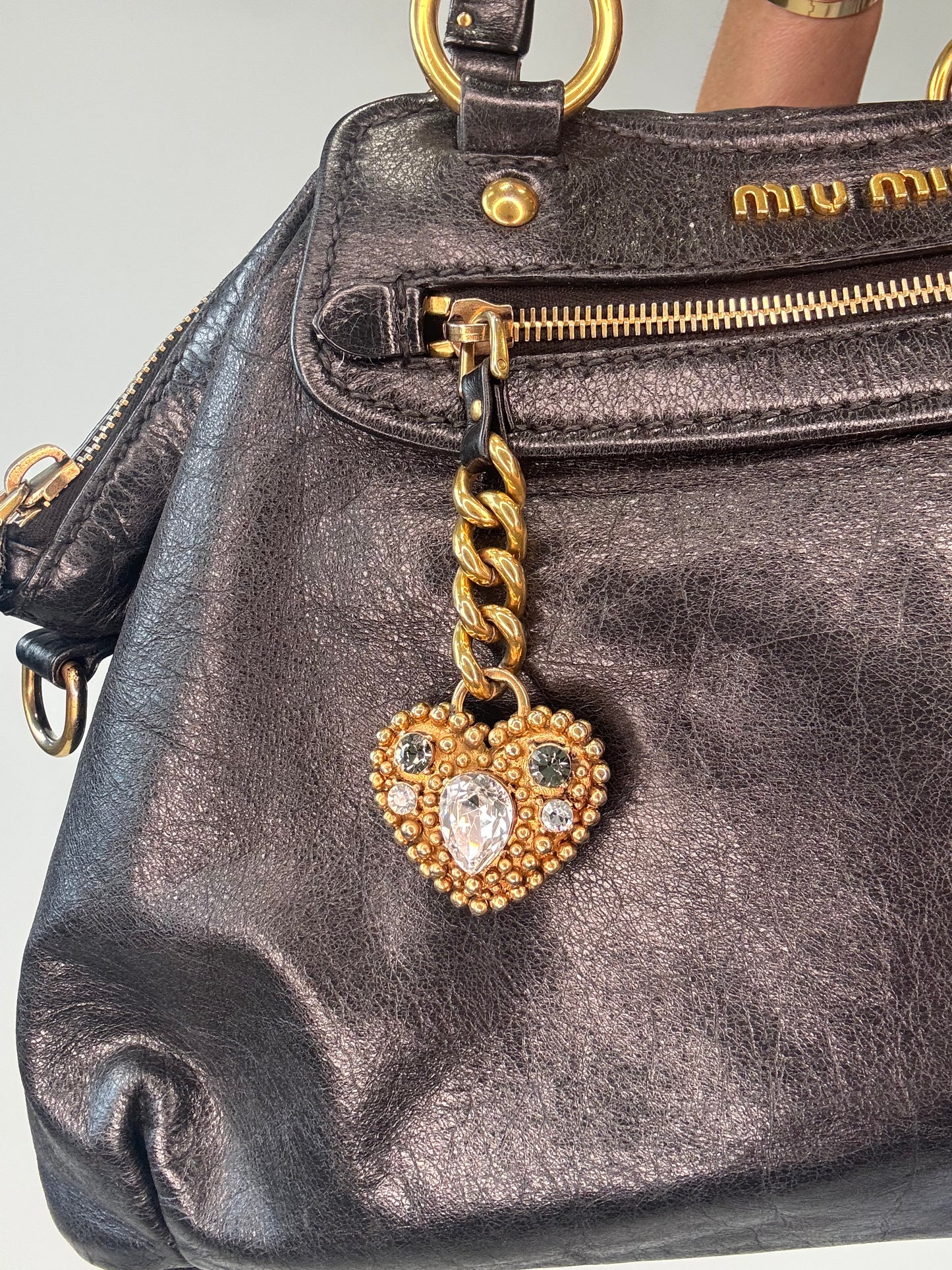 Miu Miu Archive Studded Heart Charm 2way Handbag- Black