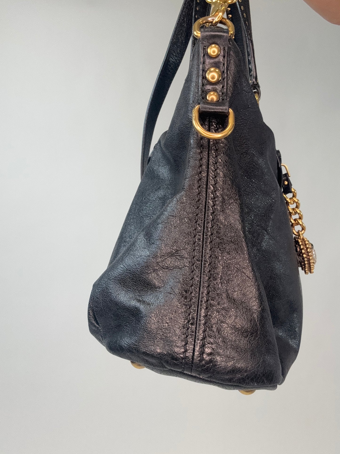 Miu Miu Archive Studded Heart Charm 2way Handbag- Black