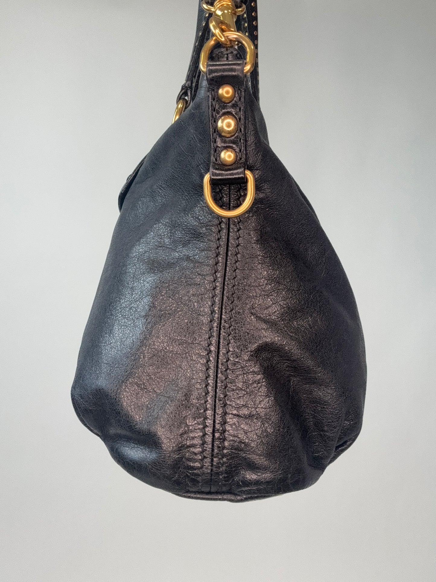 Miu Miu Archive Studded Heart Charm 2way Handbag- Black