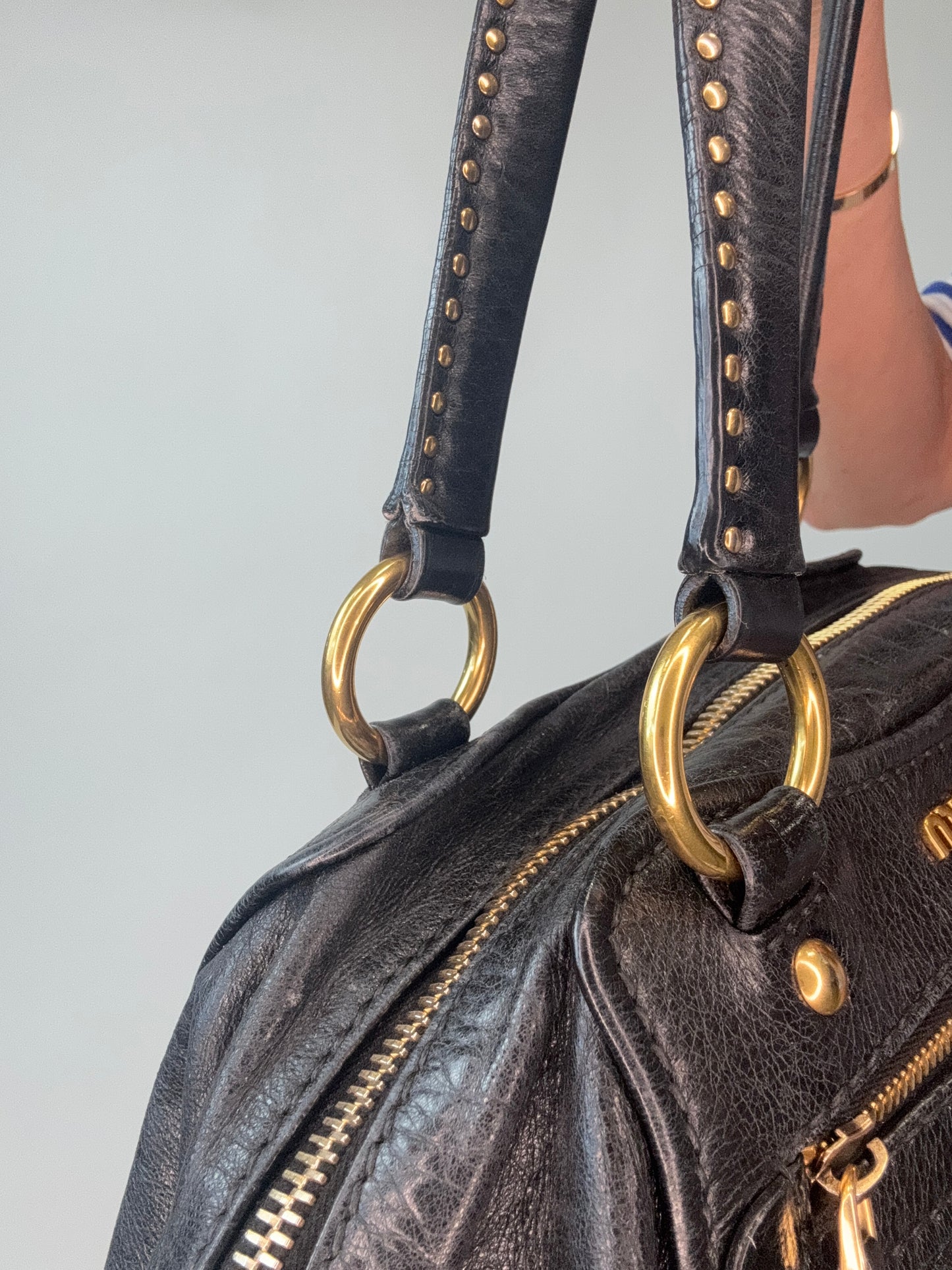 Miu Miu Archive Studded Heart Charm 2way Handbag- Black