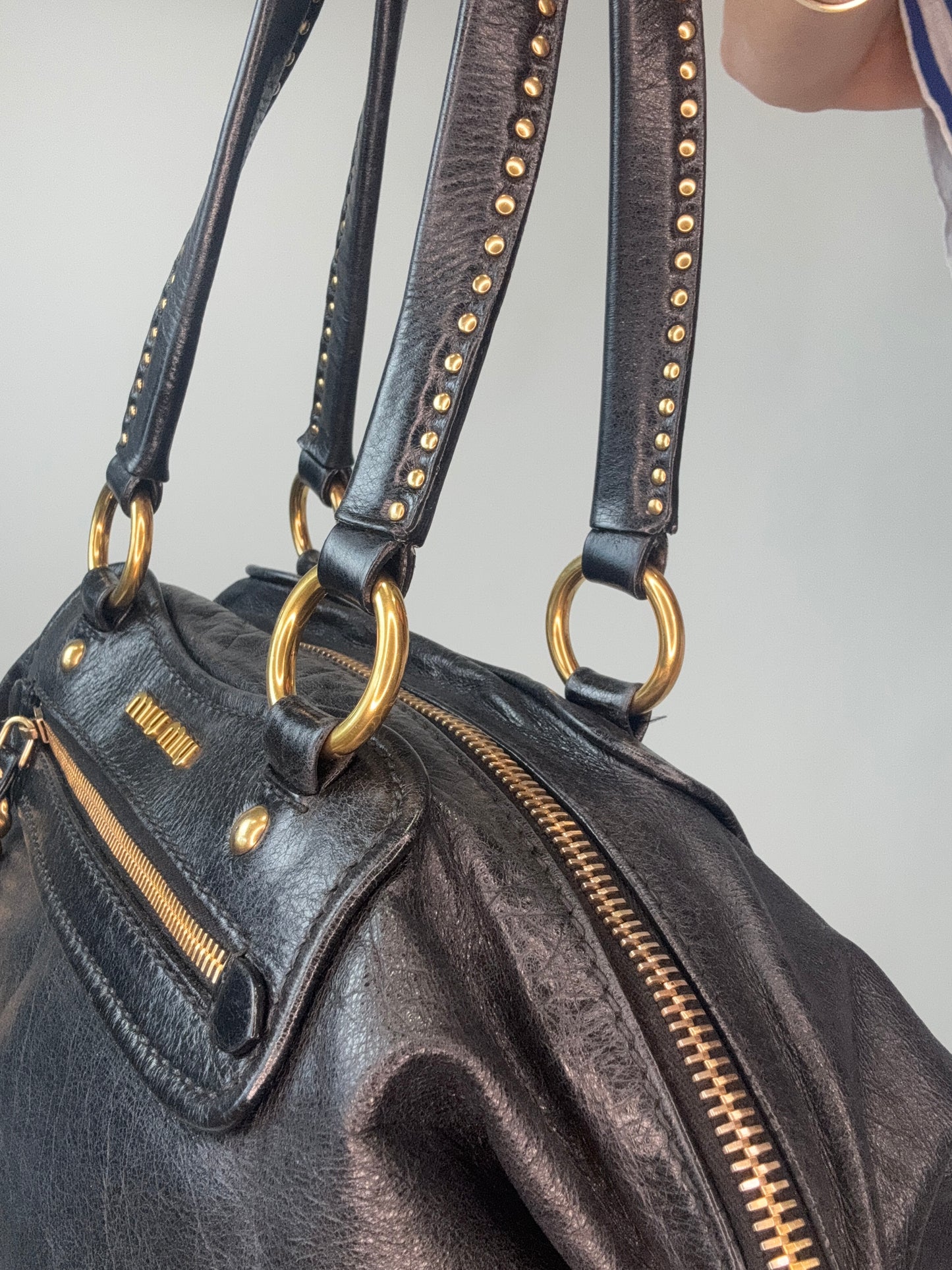 Miu Miu Archive Studded Heart Charm 2way Handbag- Black