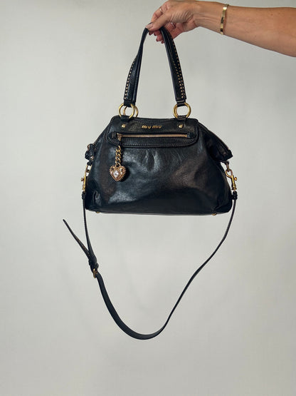 Miu Miu Archive Studded Heart Charm 2way Handbag- Black