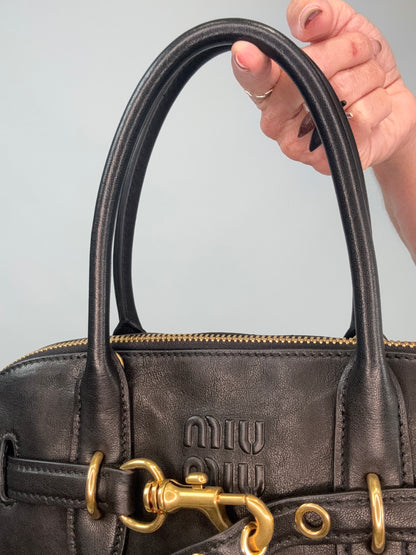 Miu Miu Aventure Nappa Leather Top Handle - Black
