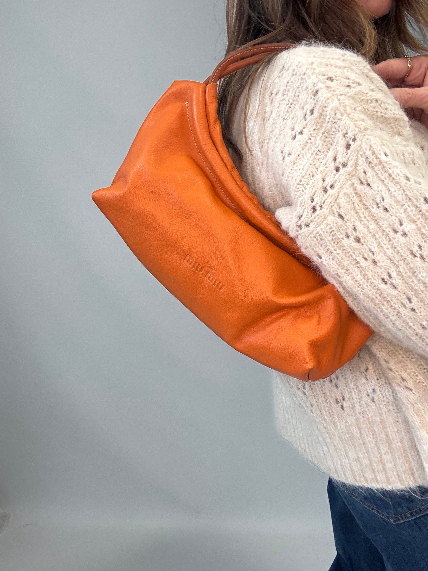 Miu Miu Leather Logo Shoulder Bag - Orange