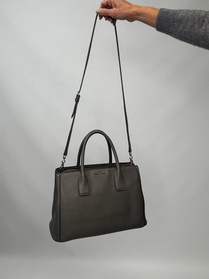 Miu Miu Leather Two Way Tote Bag - Gray