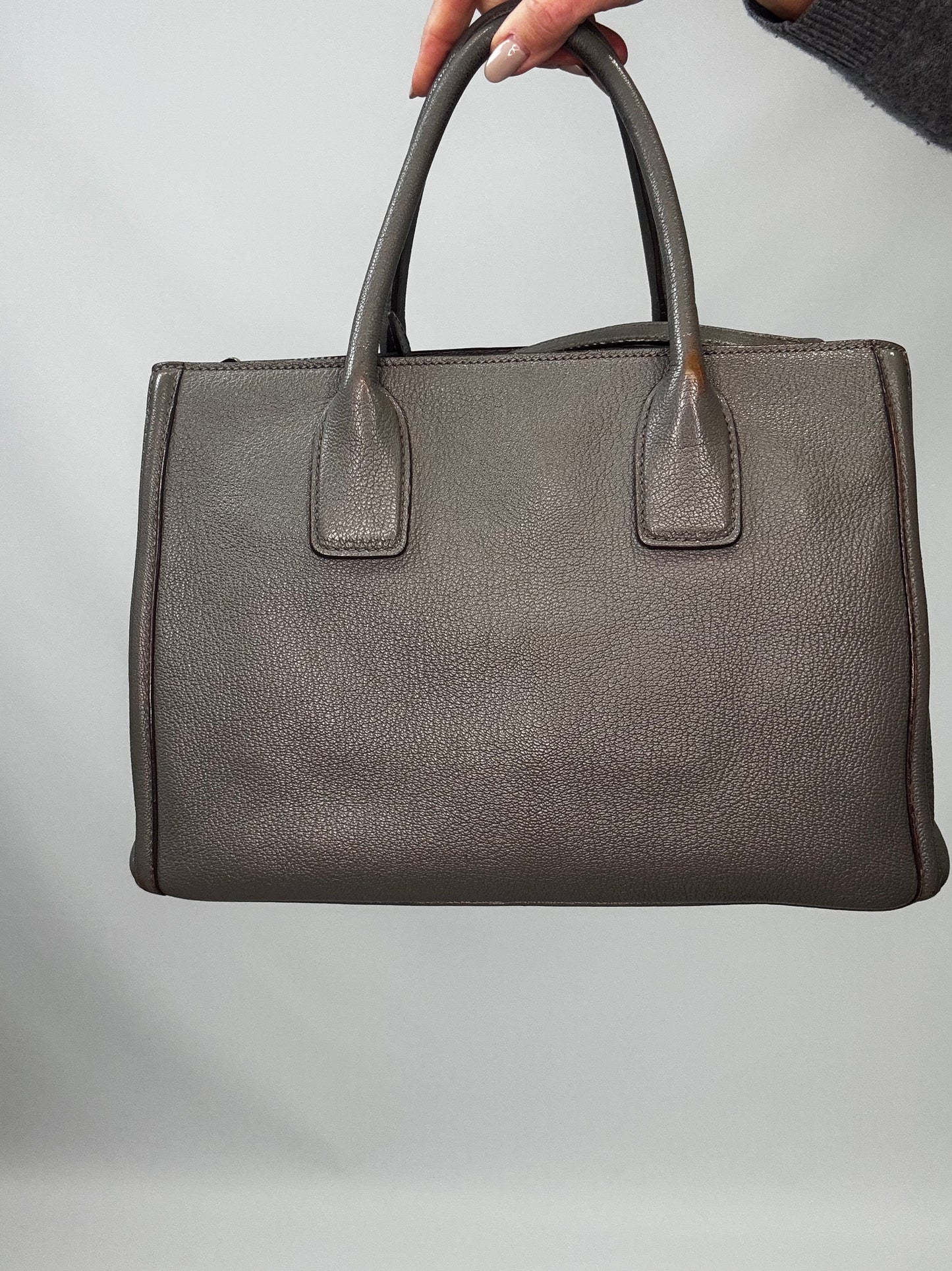 Miu Miu Leather Two Way Tote Bag - Gray