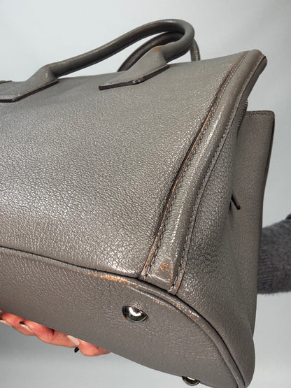 Miu Miu Leather Two Way Tote Bag - Gray