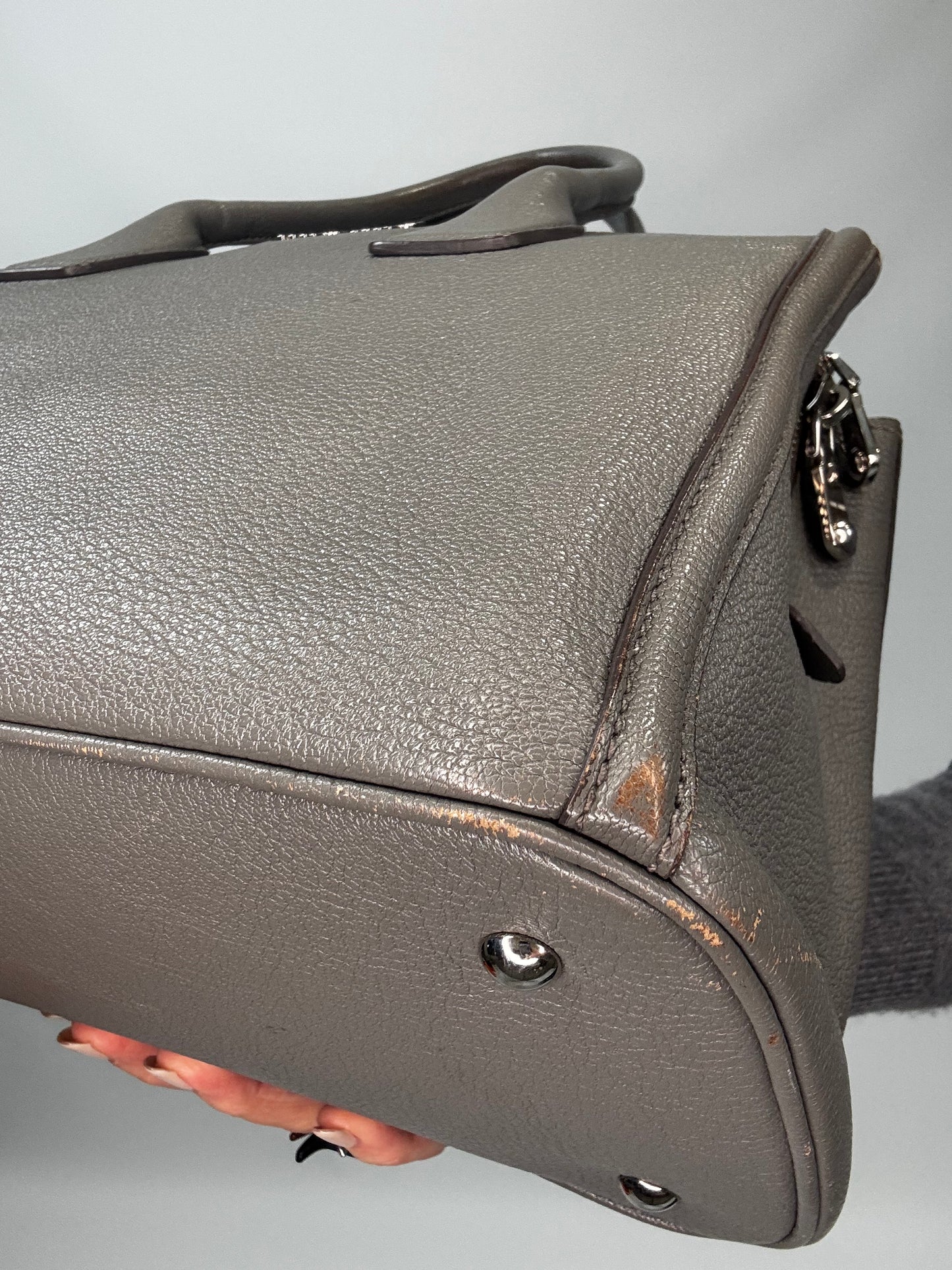 Miu Miu Leather Two Way Tote Bag - Gray