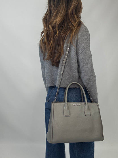 Miu Miu Leather Two Way Tote Bag - Gray