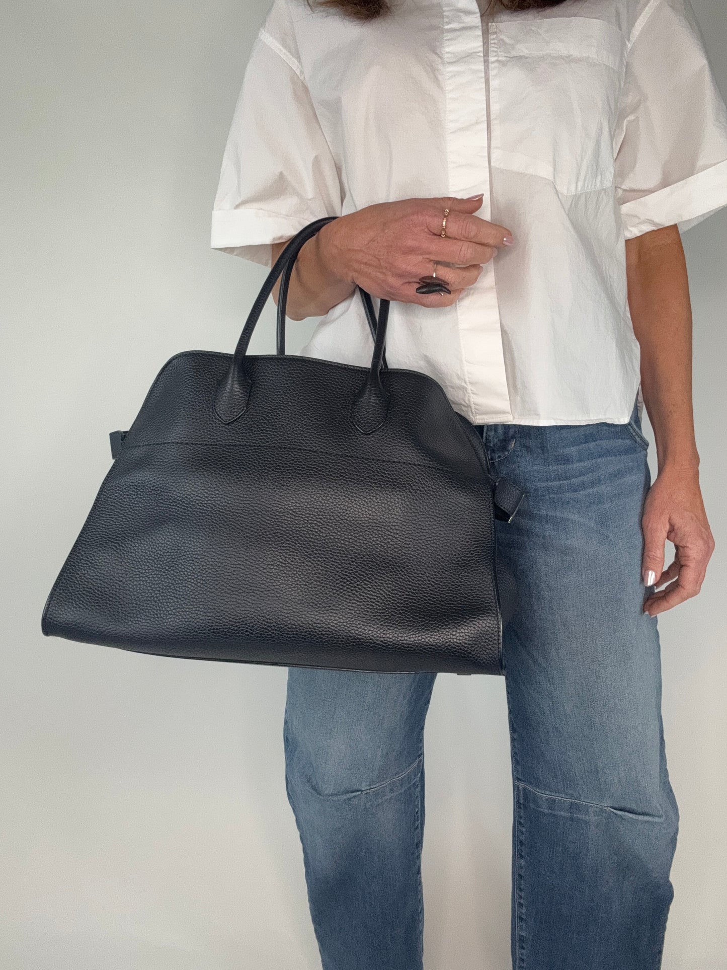 The Row Matte Grained Calfskin Soft Margaux 15 - Navy