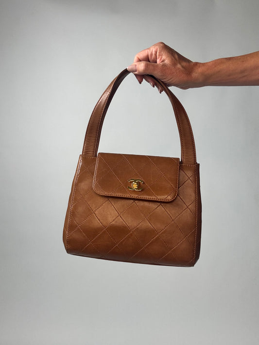 Vintage Chanel Top Handle Flap Bag - Brown