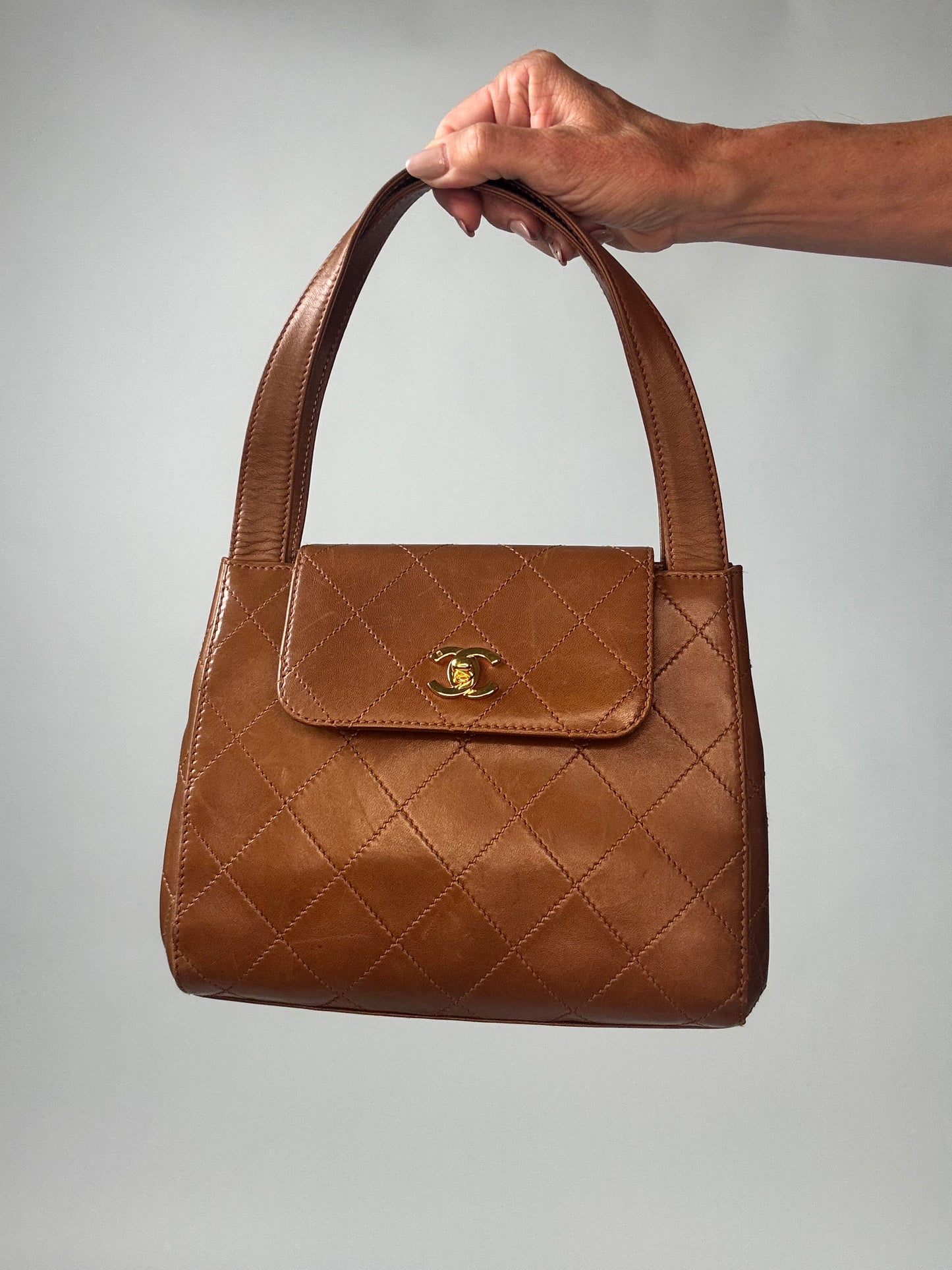 Vintage Chanel Top Handle Flap Bag - Brown