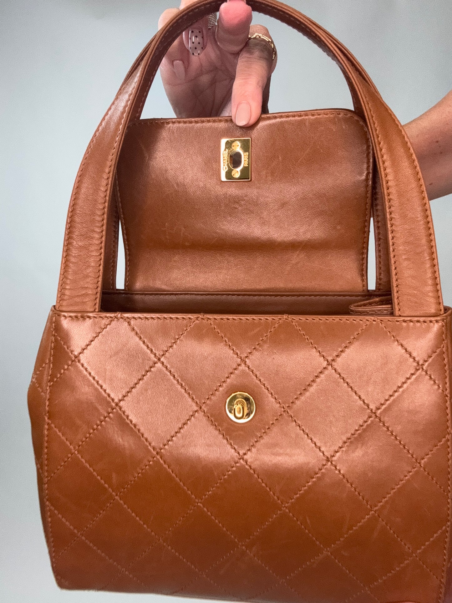 Vintage Chanel Top Handle Flap Bag - Brown
