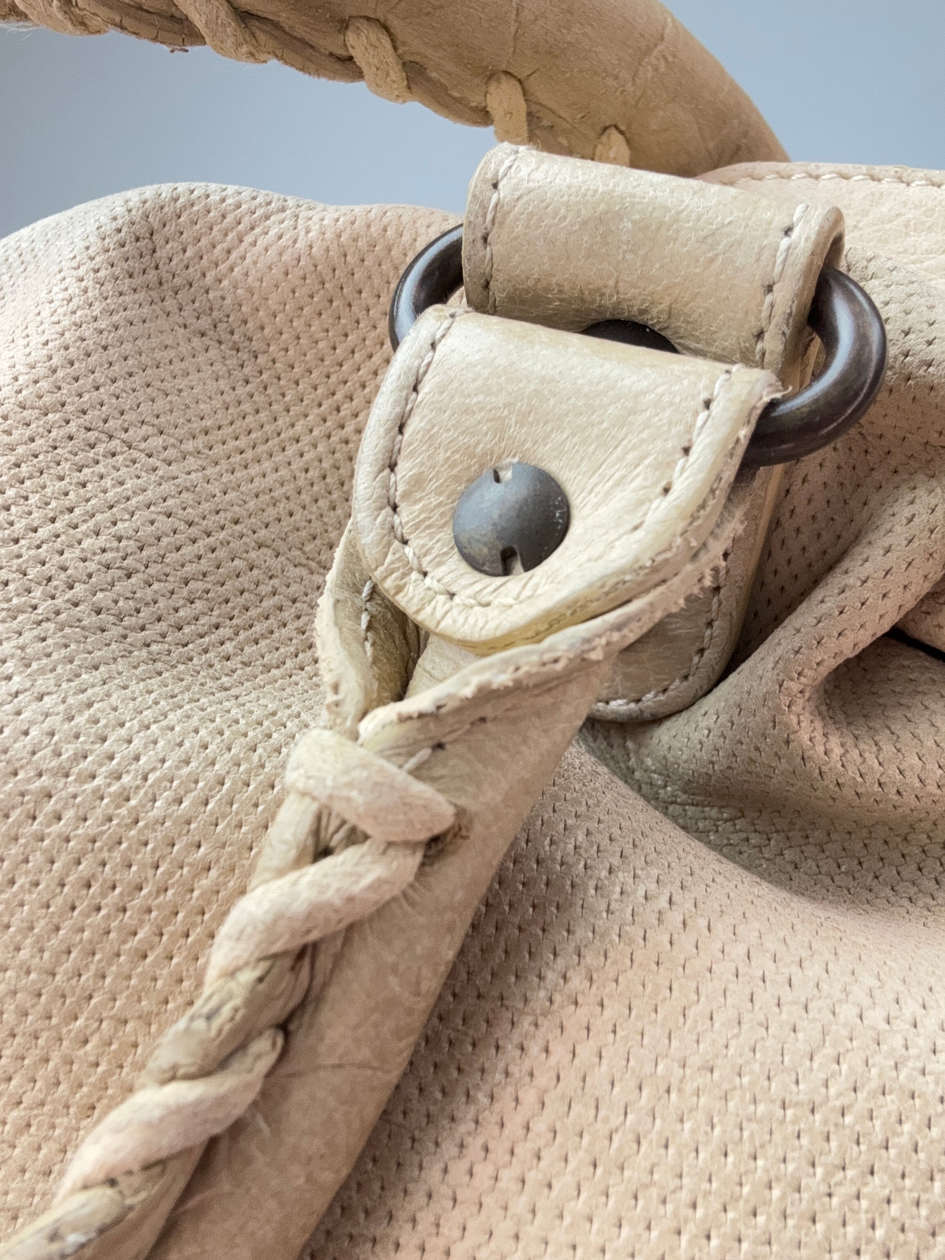 Balenciaga Agneau Leather Motorcycle City Bag Beige back handle hardware right side