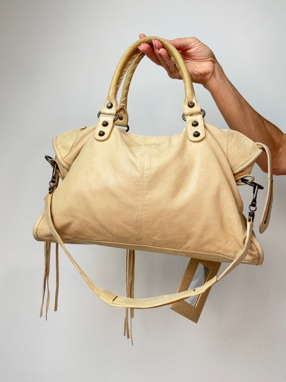 Balenciaga Agneau Leather Motorcycle City Bag Beige back of handbag