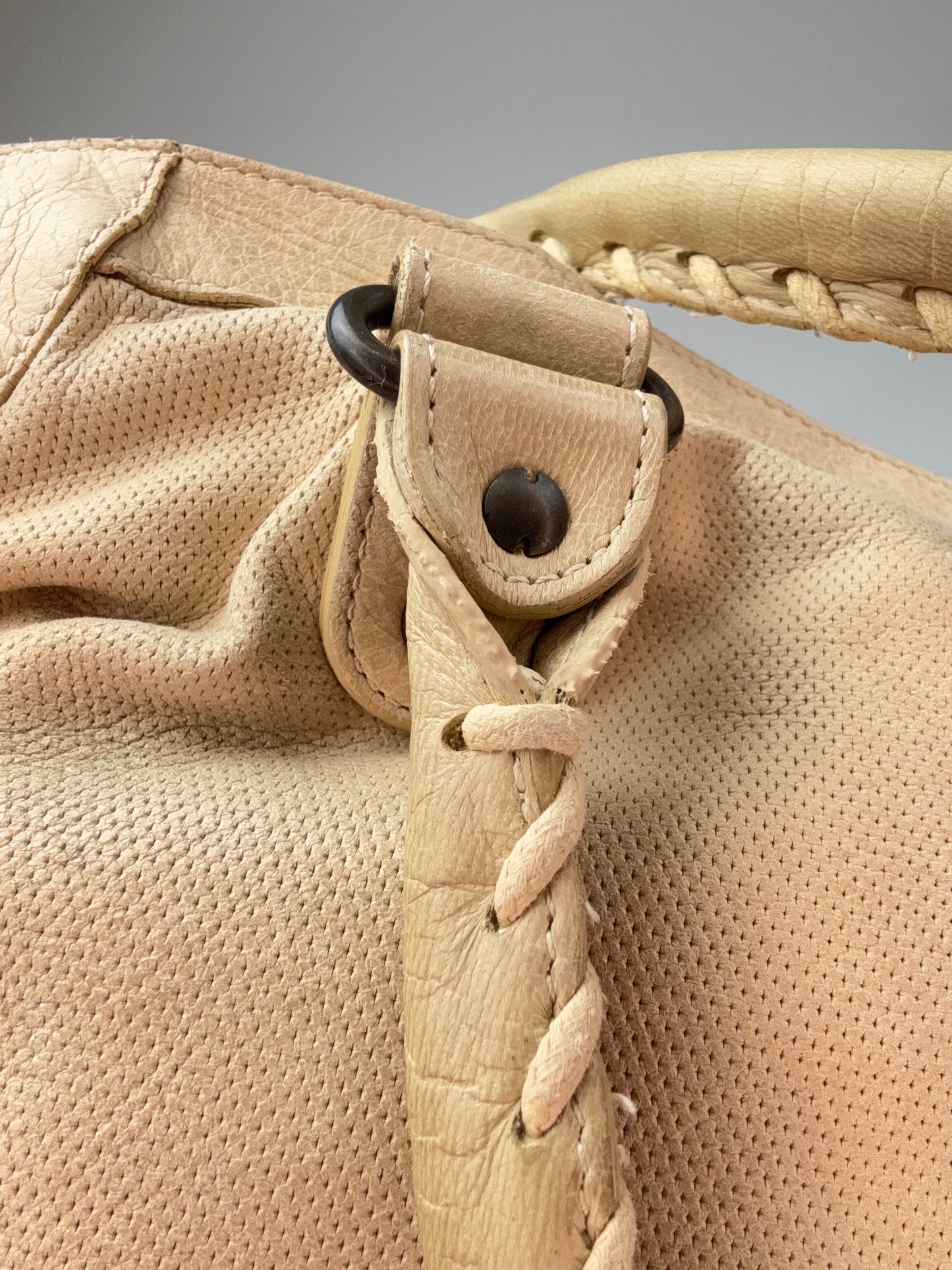 Balenciaga Agneau Leather Motorcycle City Bag Beige back top handle hardware left side