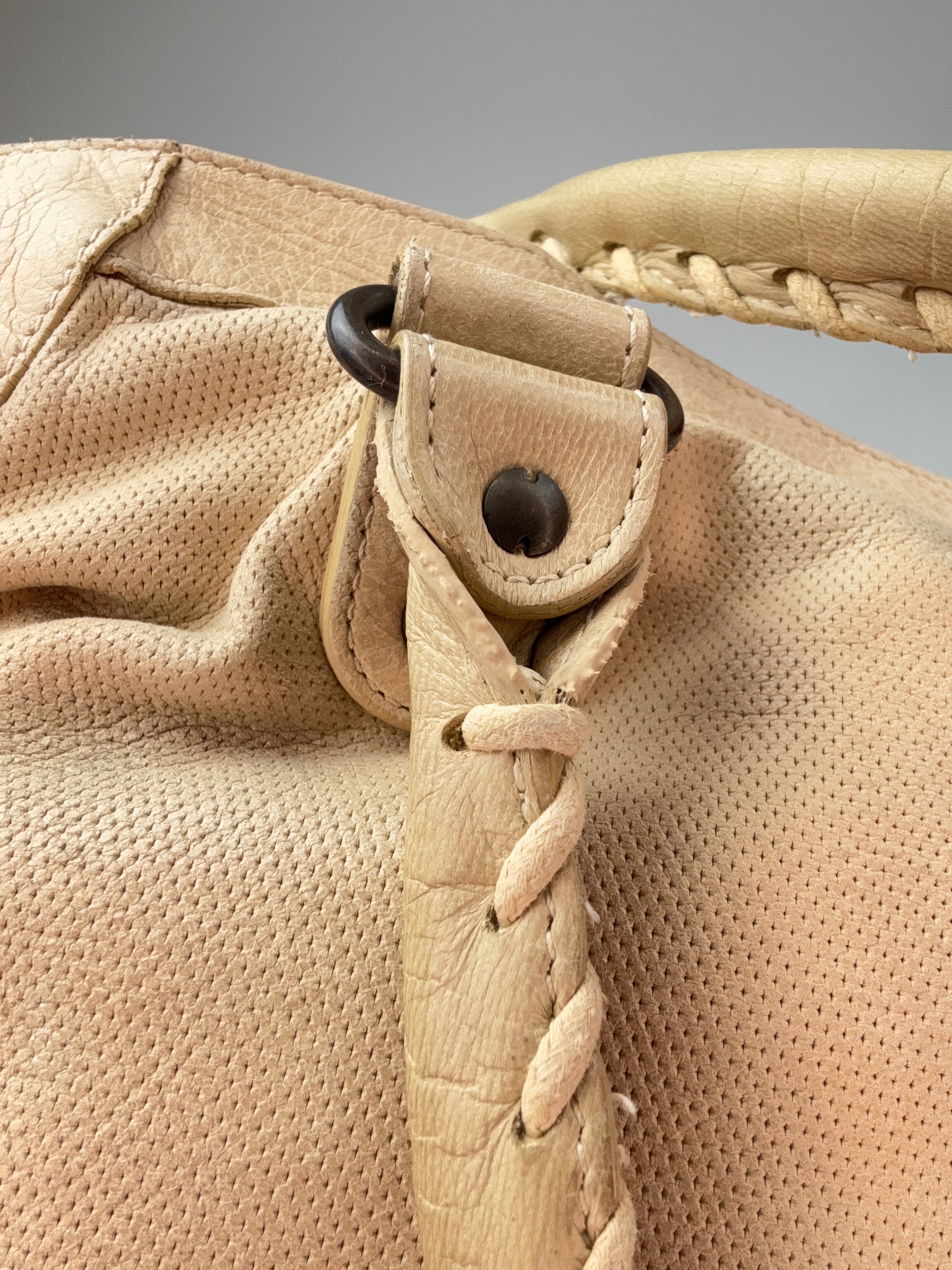 Balenciaga Agneau Leather Motorcycle City Bag Beige back top handle hardware left side