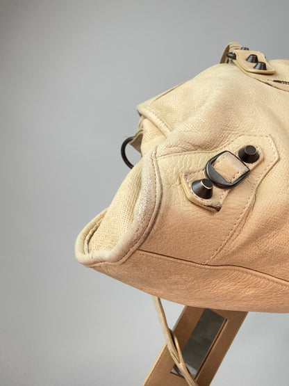 Balenciaga Agneau Leather Motorcycle City Bag Beige front left bottom corner