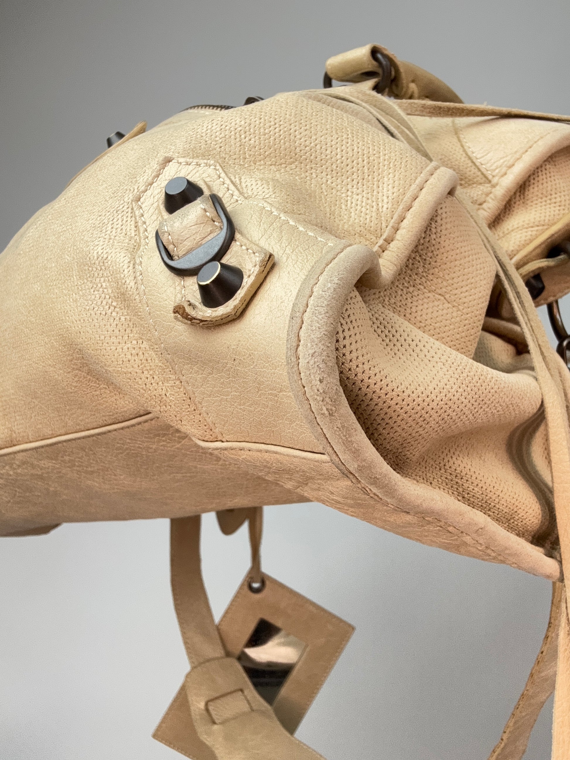 Balenciaga Agneau Leather Motorcycle City Bag Beige front right bottom corner