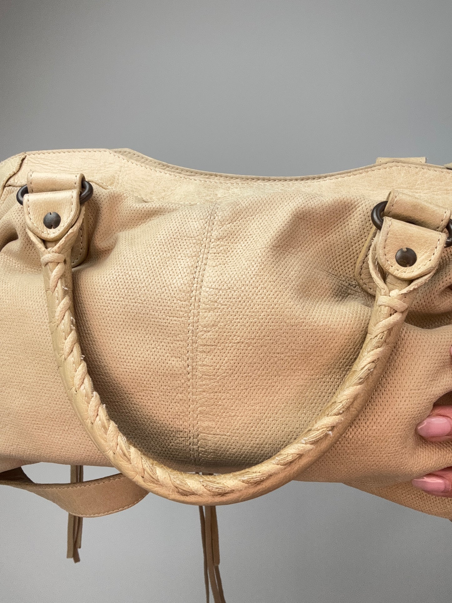 Balenciaga Agneau Leather Motorcycle City Bag Beige interior of back top handle