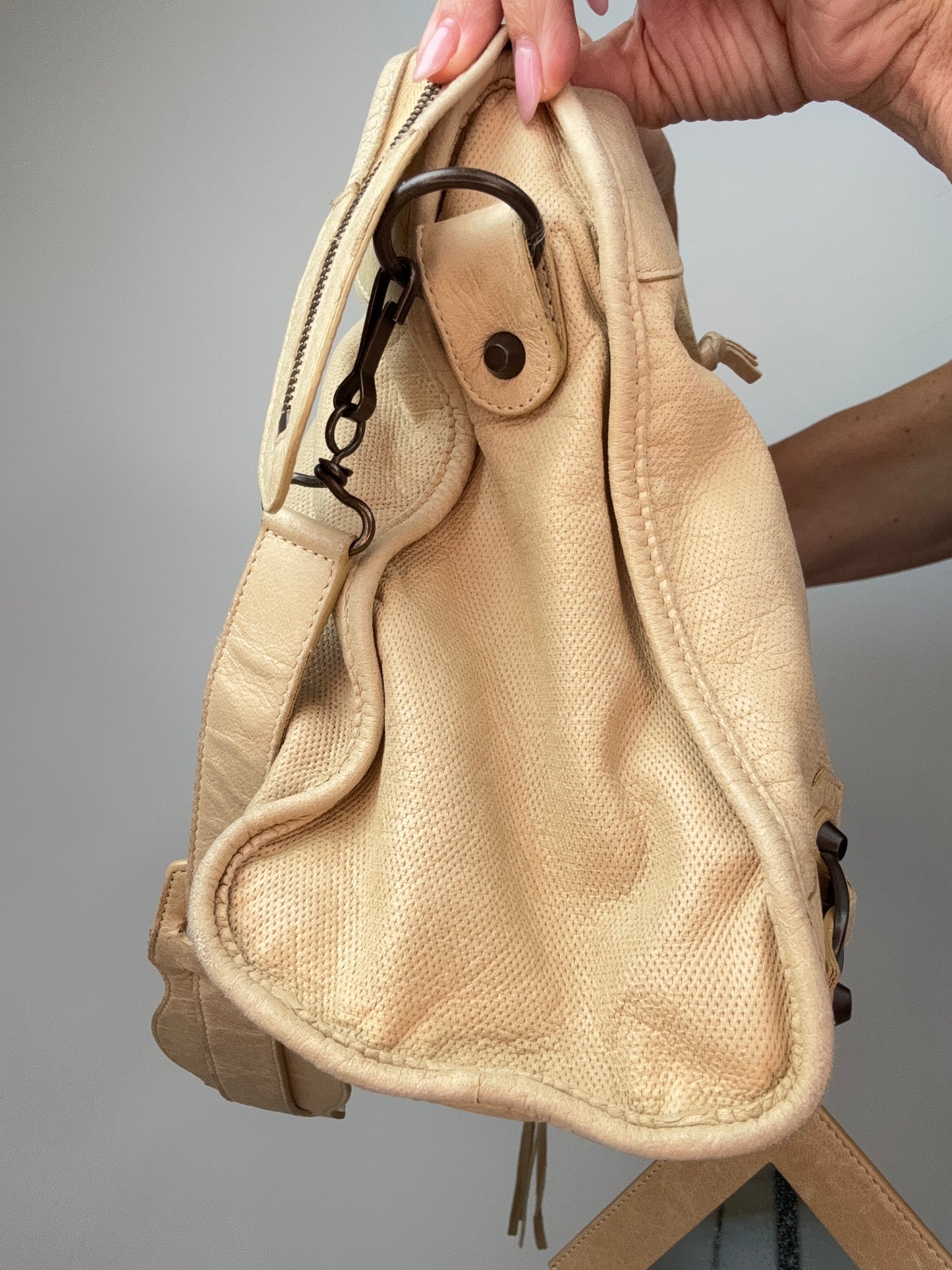 Balenciaga Agneau Leather Motorcycle City Bag Beige left side of bag