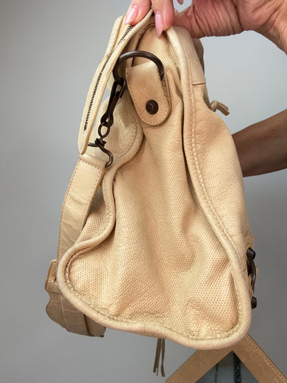 Balenciaga Agneau Leather Motorcycle City Bag Beige left side of bag