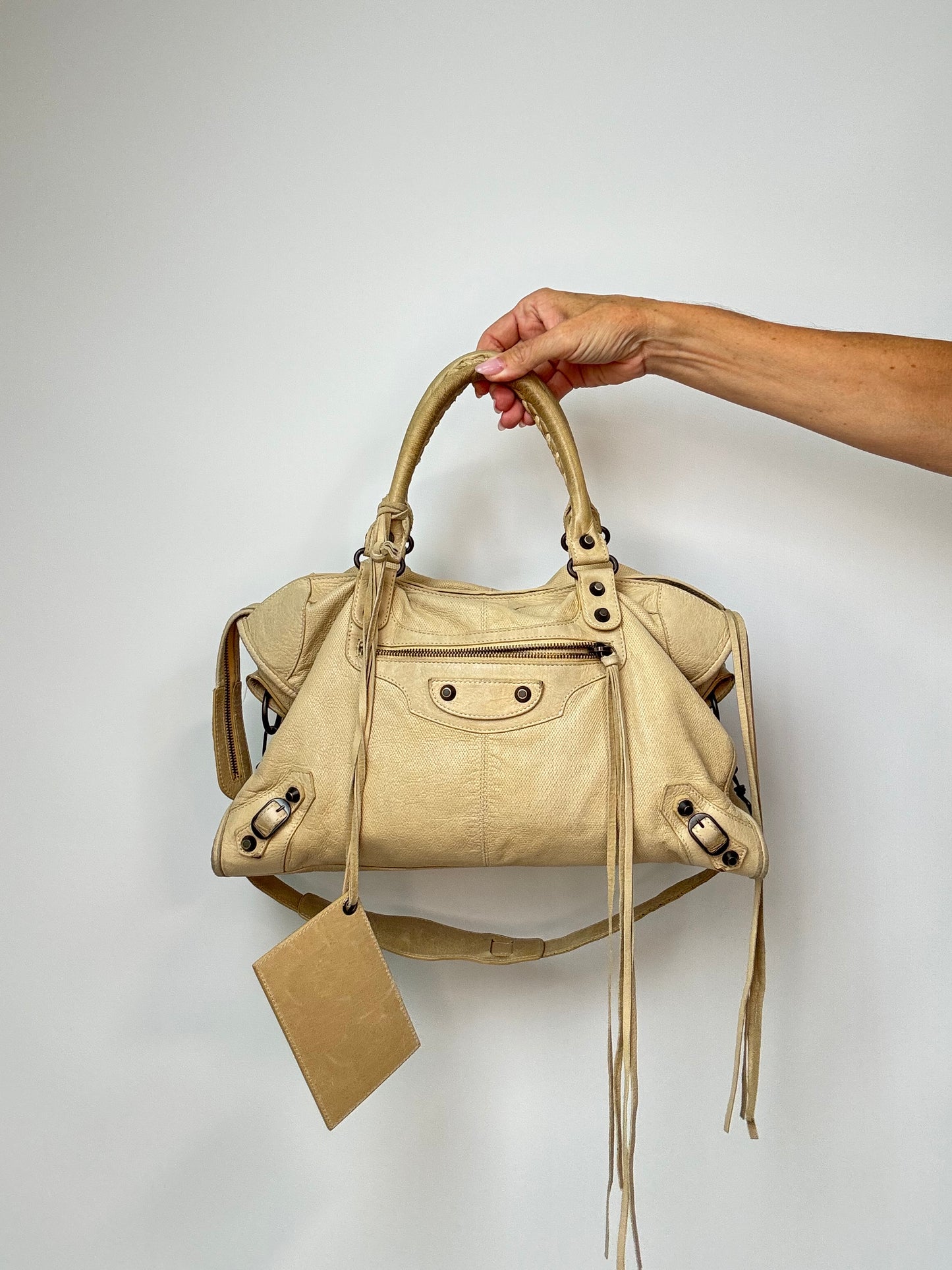 Balenciaga Agneau Leather Motorcycle City Bag Beige
