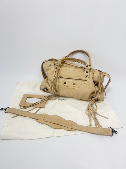 Balenciaga Agneau Leather Motorcycle City Bag Beige with shoulder strap and dust bag