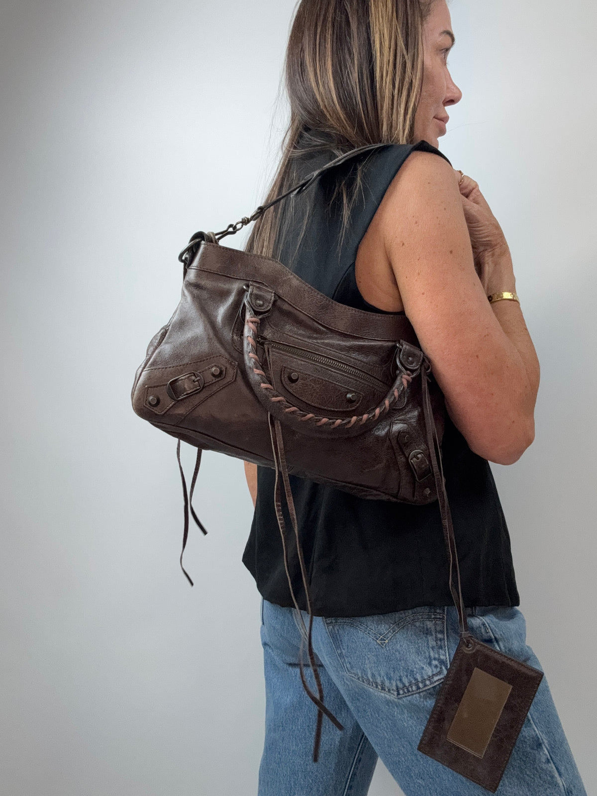 Balenciaga Classic First Motorcycle Bag modeled 2