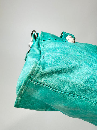 Balenciaga Giant Le City Bag Turquoise back left bottom corner