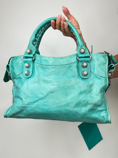 Balenciaga Giant Le City Bag Turquoise back of handbag