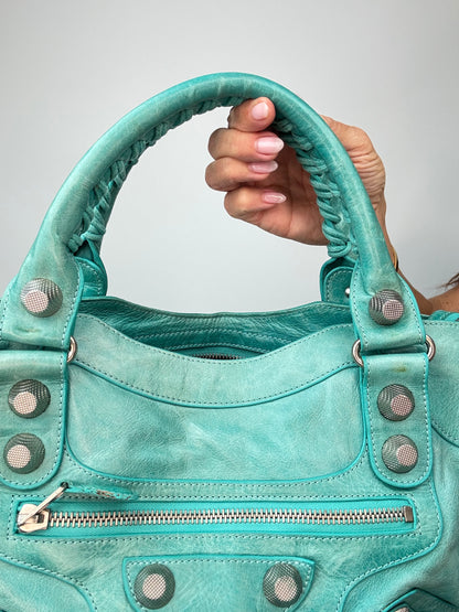 Balenciaga Giant Le City Bag Turquoise front of top handles