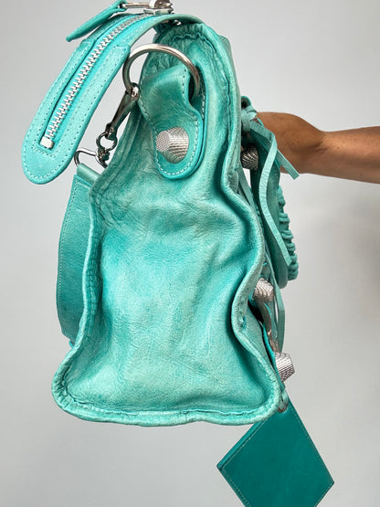 Balenciaga Giant Le City Bag Turquoise left side of bag