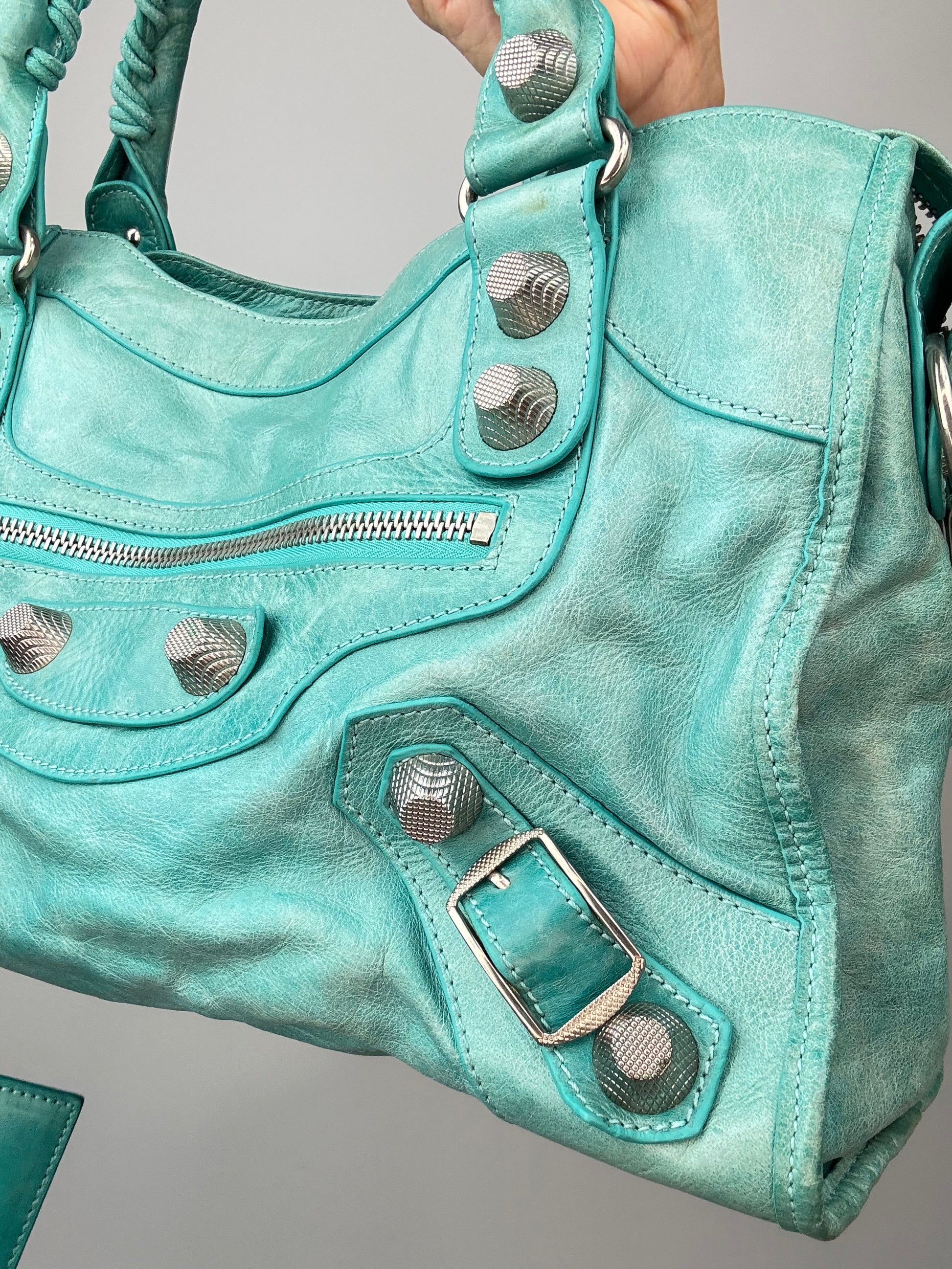 Balenciaga Giant Le City Bag Turquoise right side front with hardware