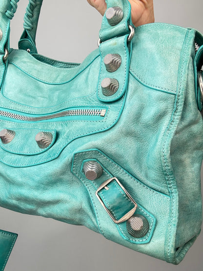 Balenciaga Giant Le City Bag Turquoise right side front with hardware