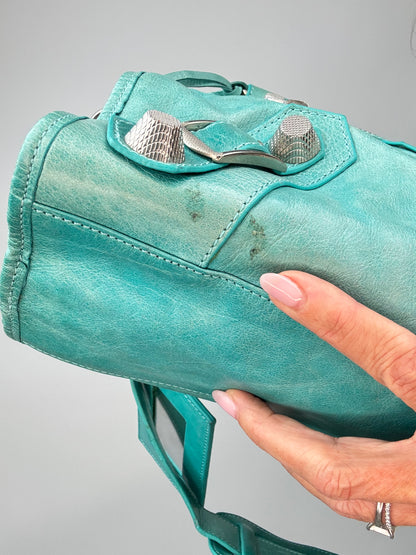 Balenciaga Giant Le City Bag Turquoise small stain on leather at bottom left